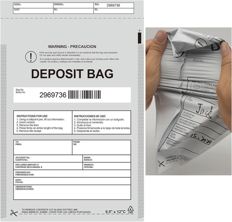 Seadasyoon Plastic Deposit Bags 30 Pack 9.5''x 15'', Opaque Security Bank Deposits,Cash register,Money bag for Cash,Bank Pocket,Tamper-Evident,Unique Barcode - Image 1